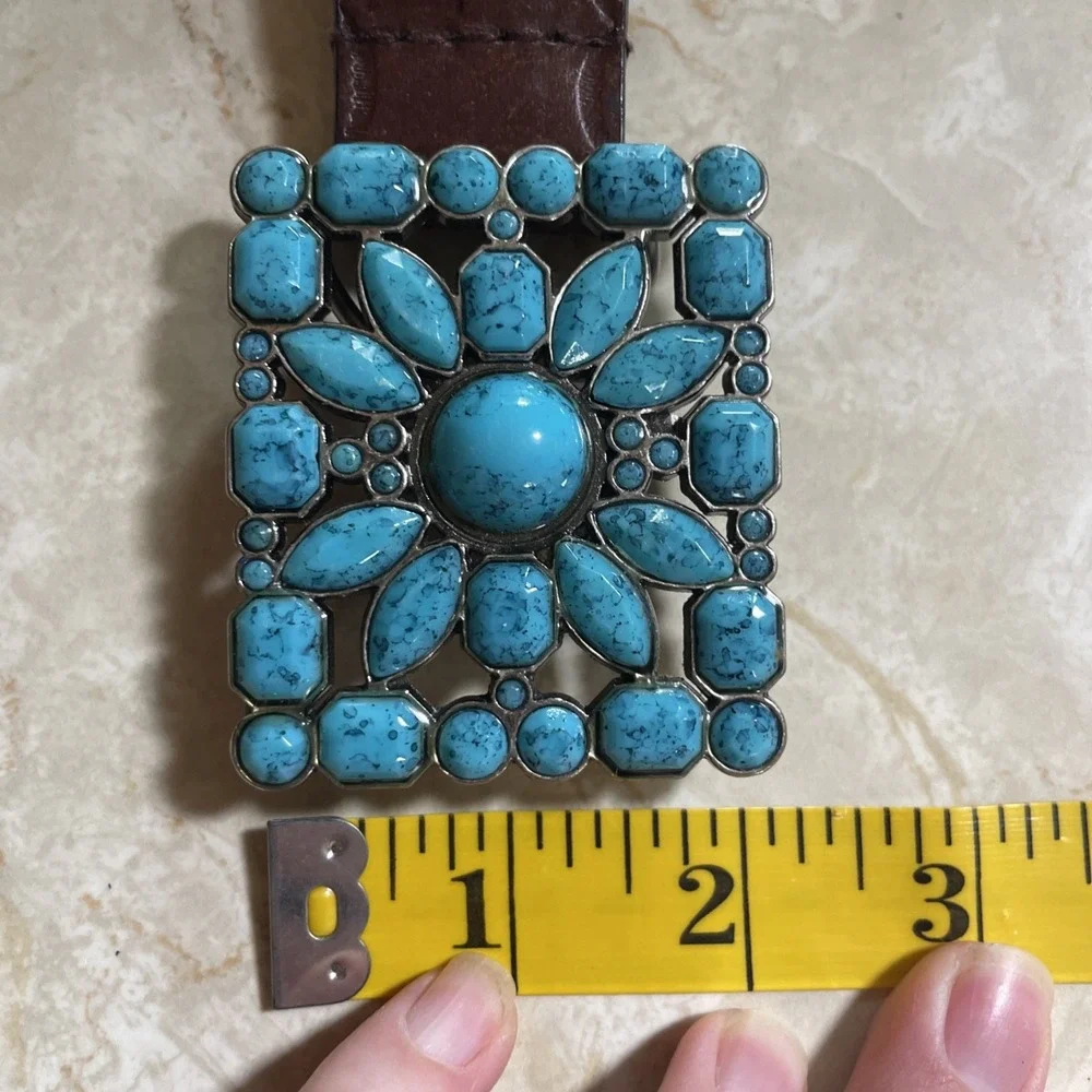 Vintage Southwestern Cowboy Cowgirl Belt‎ Buckle Faux Turquoise Alloy Accessory